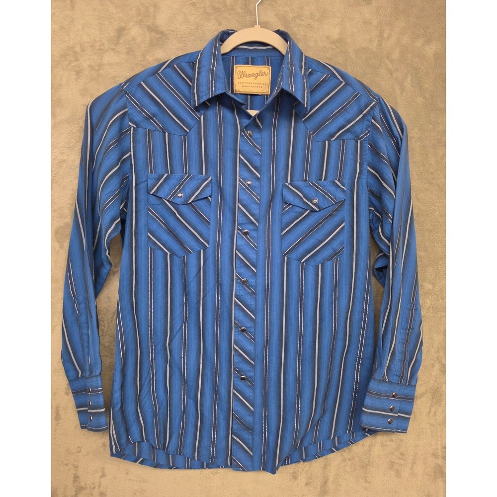 Wrangler Mens Blue Striped Western Snap Shirt Metallic Long Sleeve WM079BL M